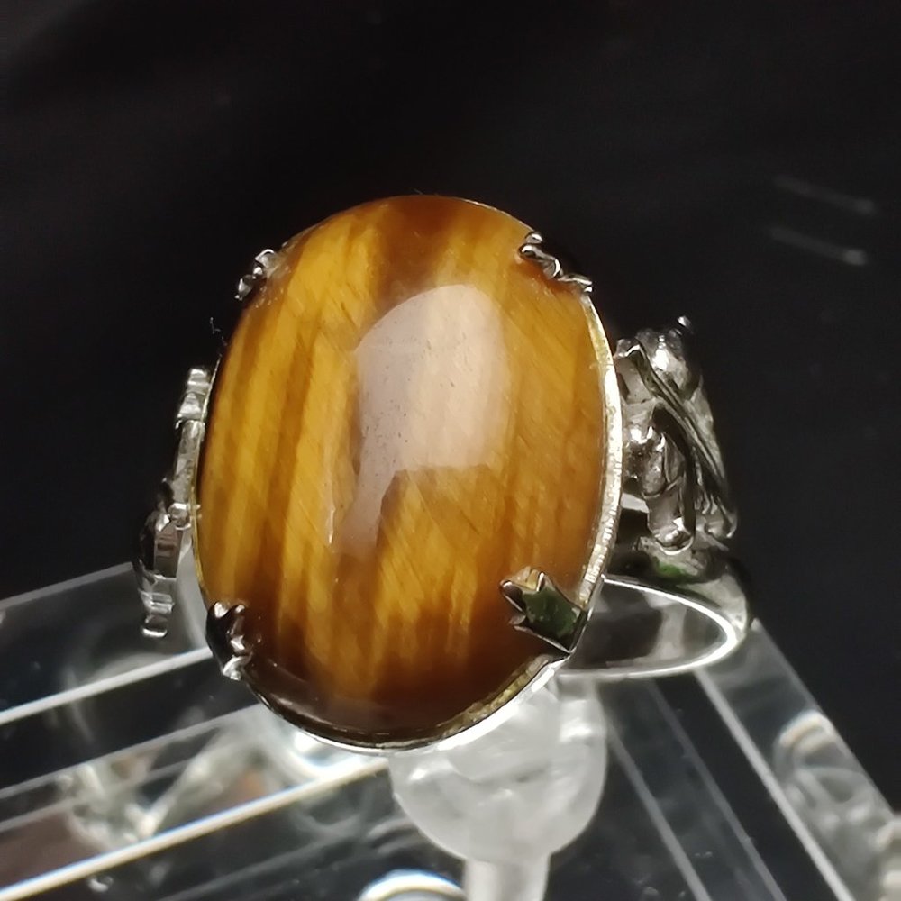 Vintage Tiger Eye Sterling Silver Ring Adjustable